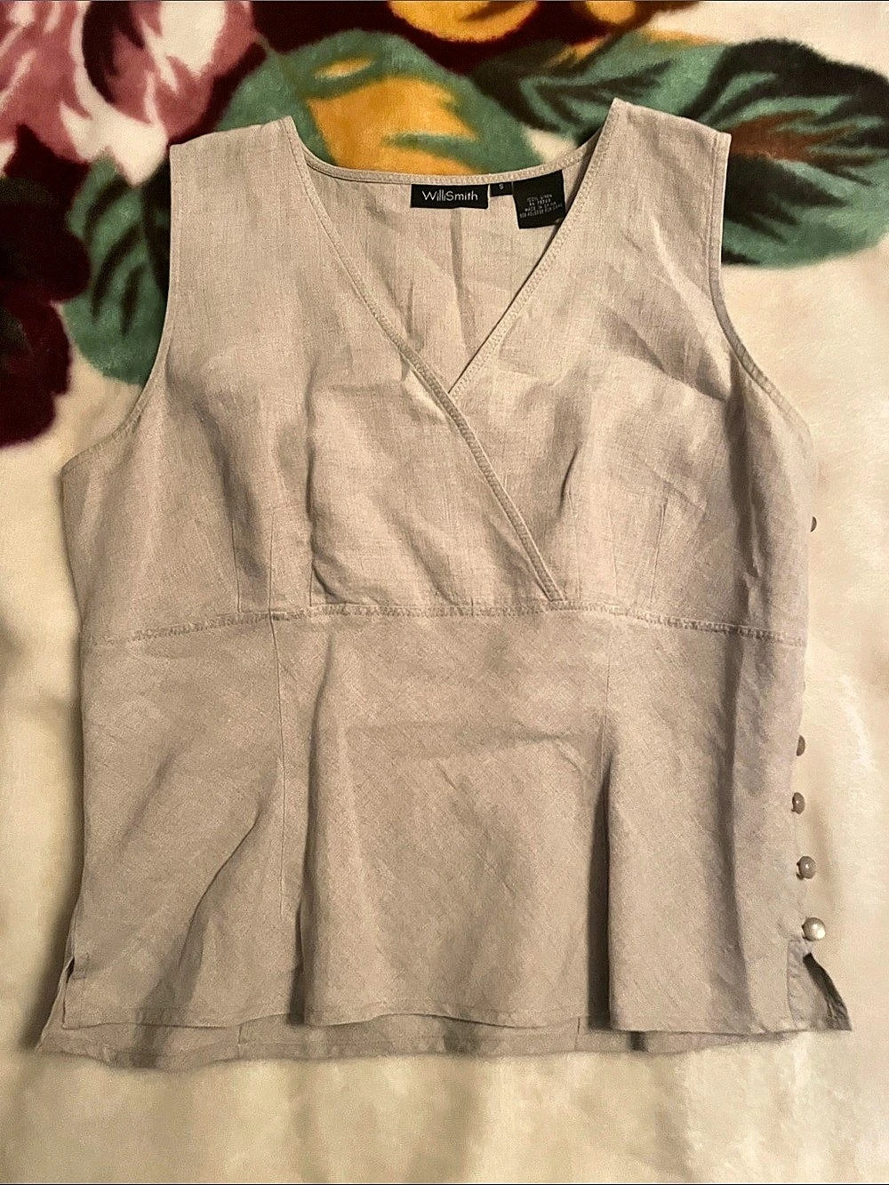 WilliSmith Linen Wrap-Front Tank Top in Beige Size Small